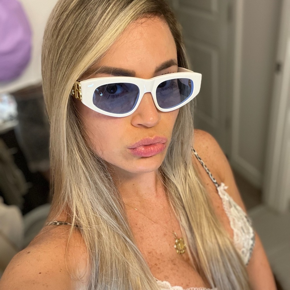 Balenciaga White Sunglasses with Blue Lenses